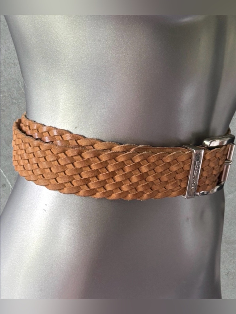 Michael Kors Braided Brown Leather Belt with Silver Buckle - Picture 4 of 15